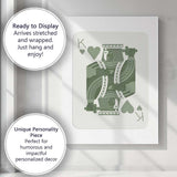 Minimalist Sage Green King of Hearts Playing Card Illustration Canvas Wall Art Print Decor Picture Ready to Hang
