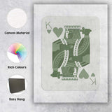 Minimalist Sage Green King of Hearts Playing Card Illustration Canvas Wall Art Print Decor Picture Ready to Hang