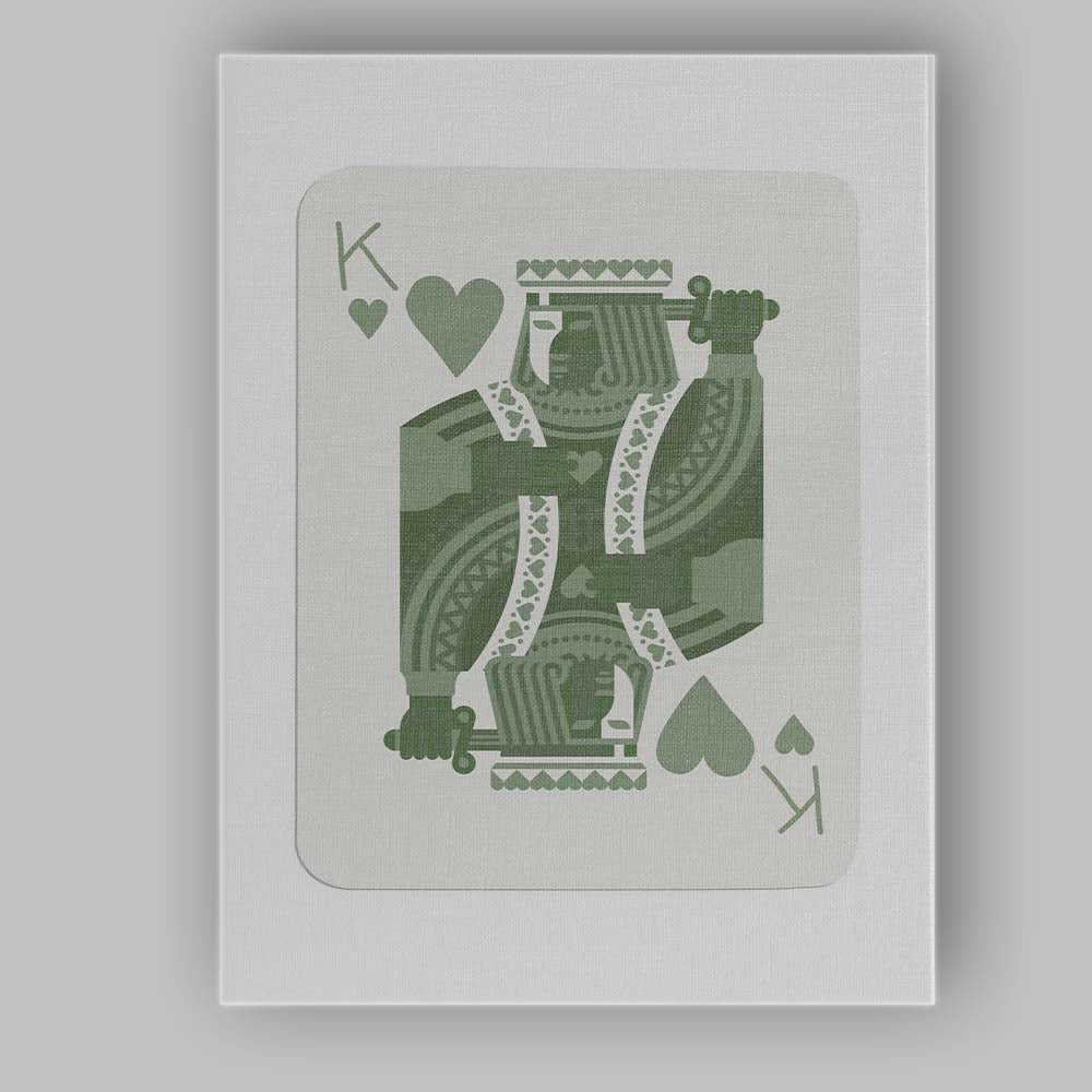Minimalist Sage Green King of Hearts Playing Card Illustration Canvas Wall Art Print Decor Picture Ready to Hang
