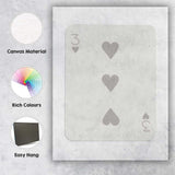 Minimalist Warm Grey Three of Hearts Playing Card Canvas Wall Art Print Decor Picture Ready to Hang