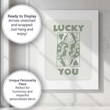Minimalist Sage Green Lucky You Queen of Hearts Typography Playing Card Canvas Wall Art Print Decor Picture Ready to Hang
