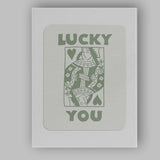 Minimalist Sage Green Lucky You Queen of Hearts Typography Playing Card Canvas Wall Art Print Decor Picture Ready to Hang