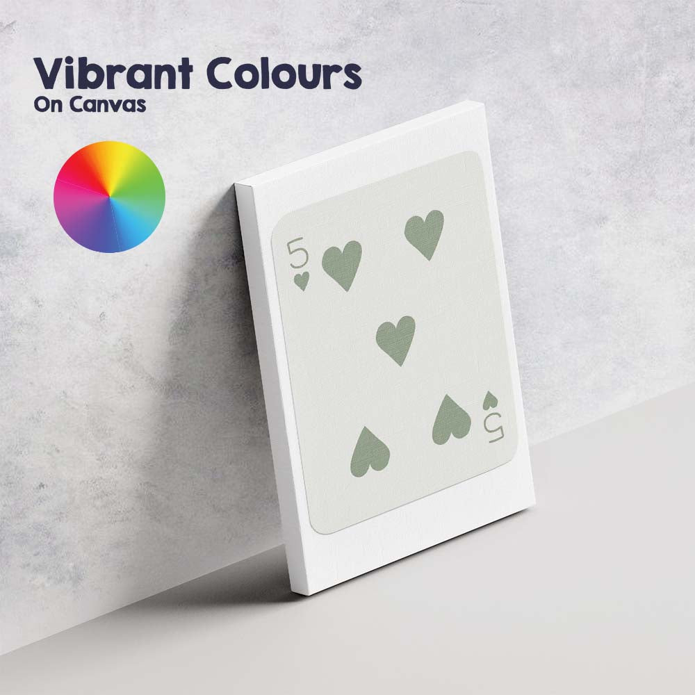 Minimalist Sage Green Five of Hearts Playing Card Canvas Wall Art Print Decor Picture Ready to Hang