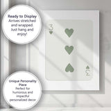 Minimalist Sage Green Three of Hearts Playing Card Canvas Wall Art Print Decor Picture Ready to Hang