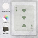 Minimalist Sage Green Three of Hearts Playing Card Canvas Wall Art Print Decor Picture Ready to Hang