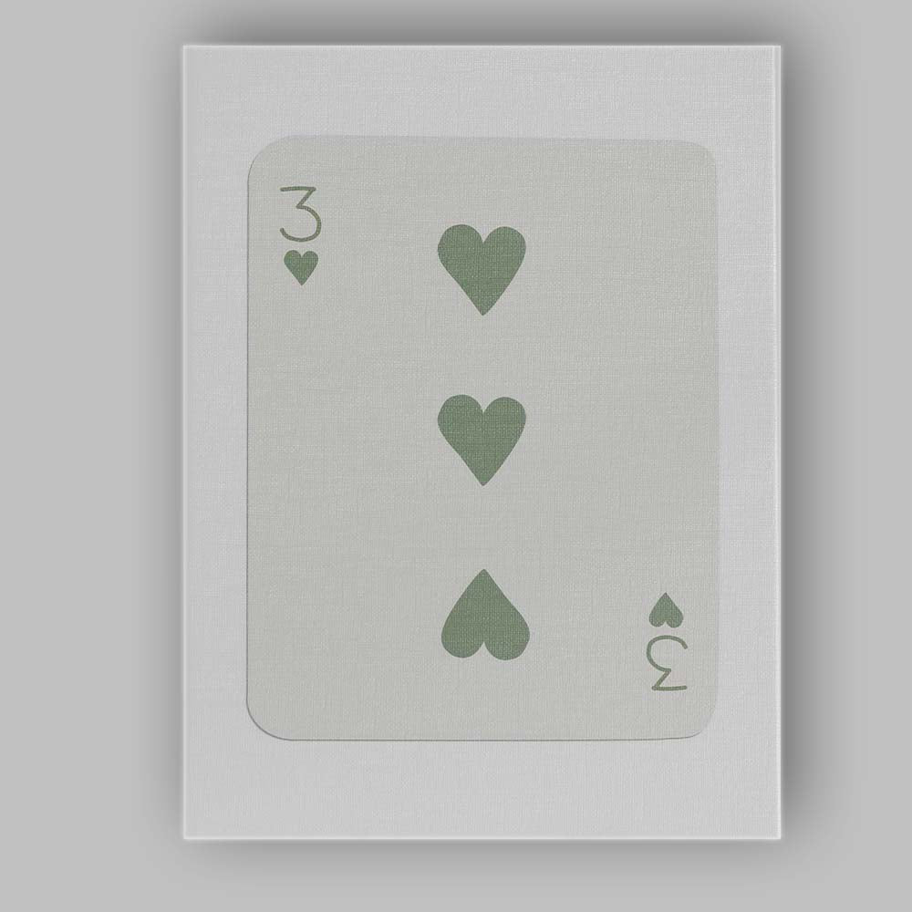 Minimalist Sage Green Three of Hearts Playing Card Canvas Wall Art Print Decor Picture Ready to Hang