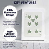 Minimalist Sage Green Seven of Hearts Playing Card Canvas Wall Art Print Decor Picture Ready to Hang