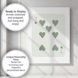 Minimalist Sage Green Seven of Hearts Playing Card Canvas Wall Art Print Decor Picture Ready to Hang