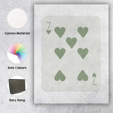 Minimalist Sage Green Seven of Hearts Playing Card Canvas Wall Art Print Decor Picture Ready to Hang