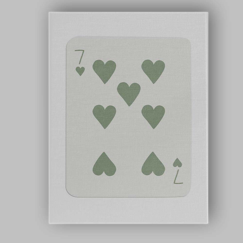 Minimalist Sage Green Seven of Hearts Playing Card Canvas Wall Art Print Decor Picture Ready to Hang