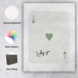 Minimalist Sage Green Lucky You Ace of Hearts Typography Playing Card Canvas Wall Art Print Decor Picture Ready to Hang