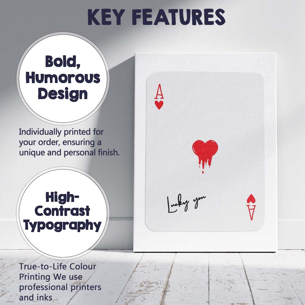Modern Red Melting Heart Lucky You Ace of Hearts Playing Card Canvas Wall Art Print Decor Picture Ready to Hang
