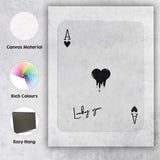 Modern Black Melting Heart Lucky You Ace of Hearts Playing Card Canvas Wall Art Print Decor Picture Ready to Hang