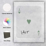 Minimalist Sage Green Lucky You Ace of Hearts Minimal Playing Card Canvas Wall Art Print Decor Picture Ready to Hang