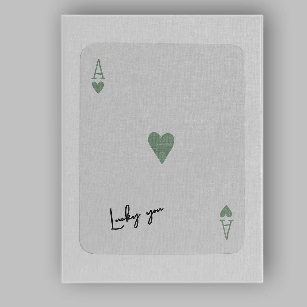 Minimalist Sage Green Lucky You Ace of Hearts Minimal Playing Card Canvas Wall Art Print Decor Picture Ready to Hang