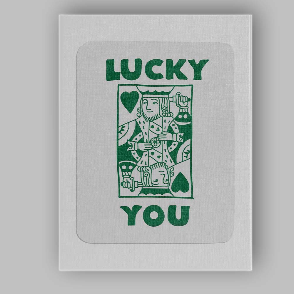 Retro Green Lucky You King of Hearts Typography Playing Card Canvas Wall Art Print Decor Picture Ready to Hang