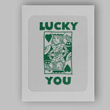 Retro Green Lucky You King of Hearts Typography Playing Card Canvas Wall Art Print Decor Picture Ready to Hang
