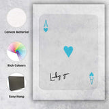 Minimalist Sky Blue Lucky You Ace of Hearts Playing Card Canvas Wall Art Print Decor Picture Ready to Hang