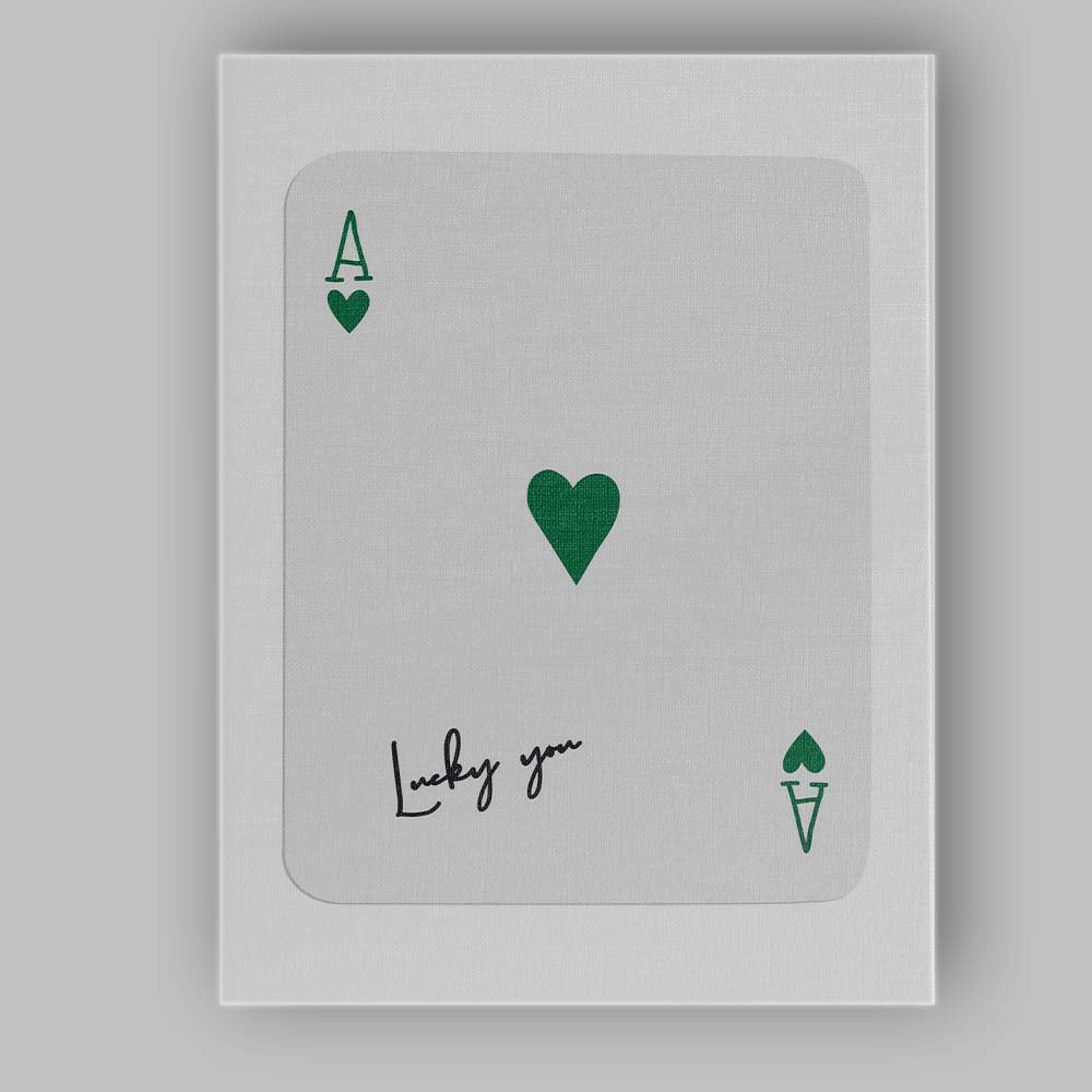 Minimalist Dark Green Lucky You Ace of Hearts Playing Card Canvas Wall Art Print Decor Picture Ready to Hang