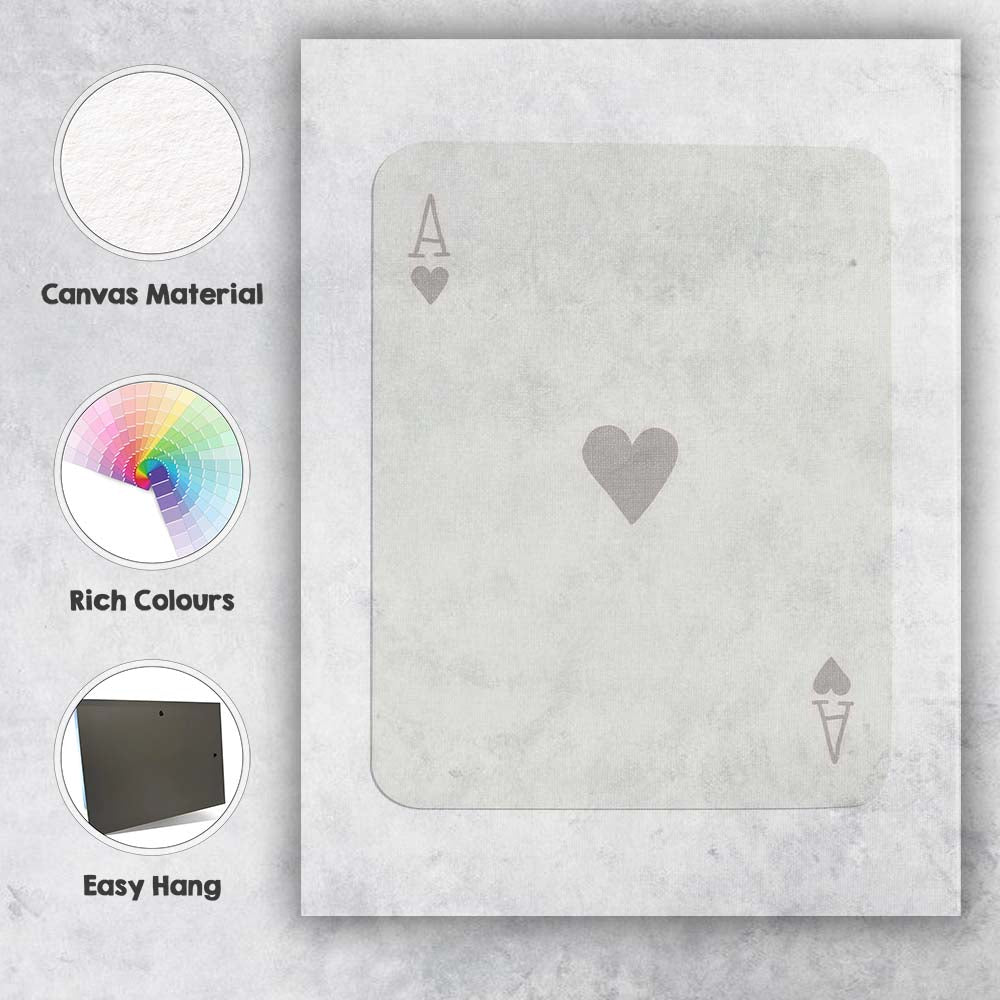 Minimalist Warm Beige Ace of Hearts Playing Card Canvas Wall Art Print Decor Picture Ready to Hang