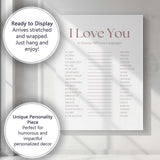 Neutral Typography I Love You In Twenty Different Languages Quote Canvas Wall Art Print Decor Picture Ready to Hang