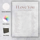 Neutral Typography I Love You In Twenty Different Languages Quote Canvas Wall Art Print Decor Picture Ready to Hang