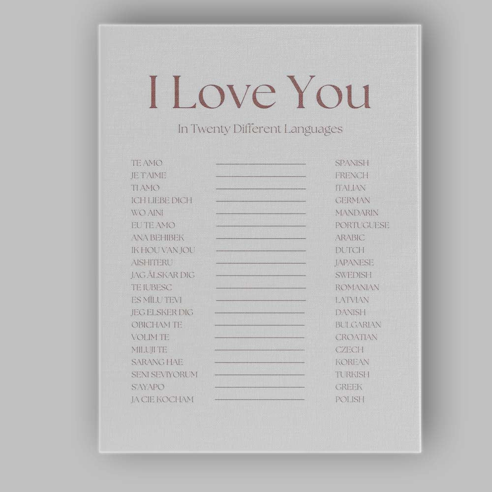 Neutral Typography I Love You In Twenty Different Languages Quote Canvas Wall Art Print Decor Picture Ready to Hang