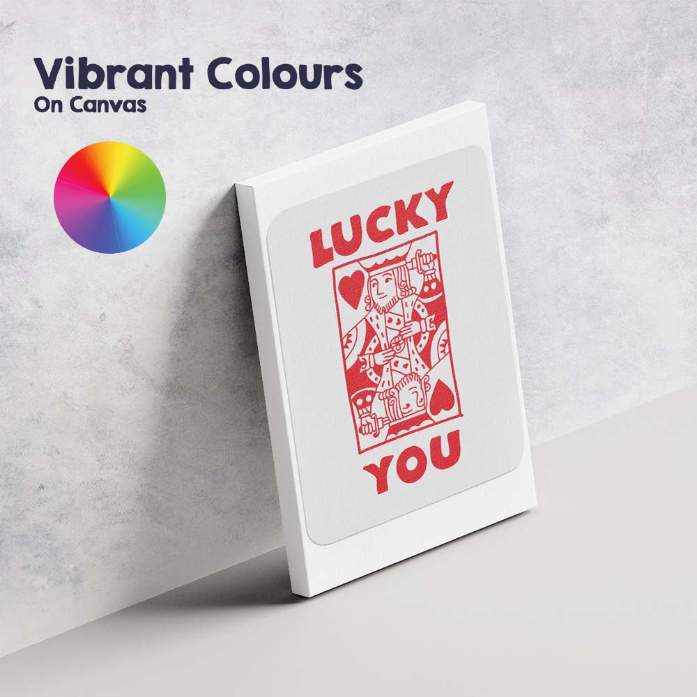 Retro Red Lucky You King of Hearts Typography Playing Card Canvas Wall Art Print Decor Picture Ready to Hang