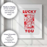 Retro Red Lucky You King of Hearts Typography Playing Card Canvas Wall Art Print Decor Picture Ready to Hang