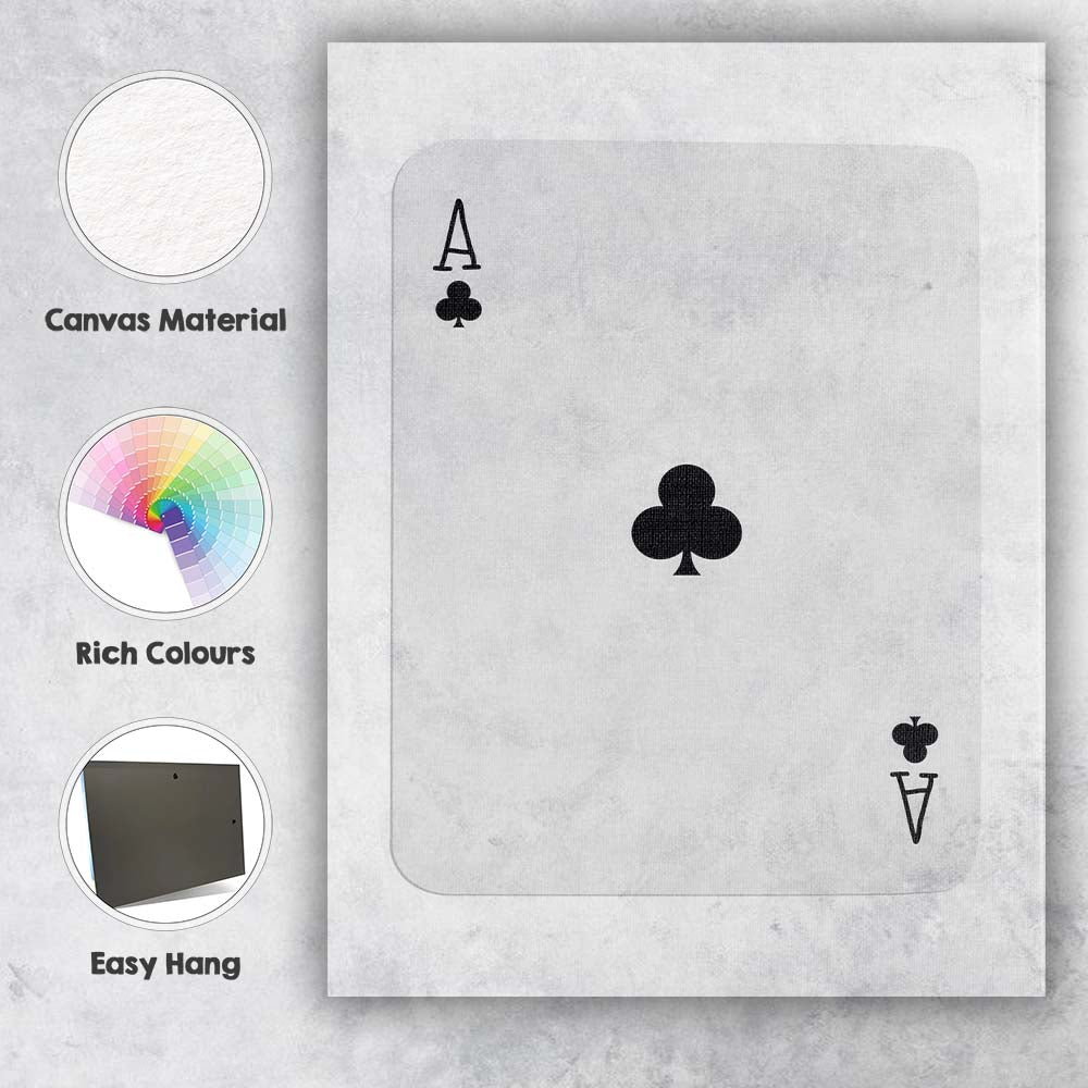 Minimalist Black Ace of Clubs Playing Card Canvas Wall Art Print Decor Picture Ready to Hang