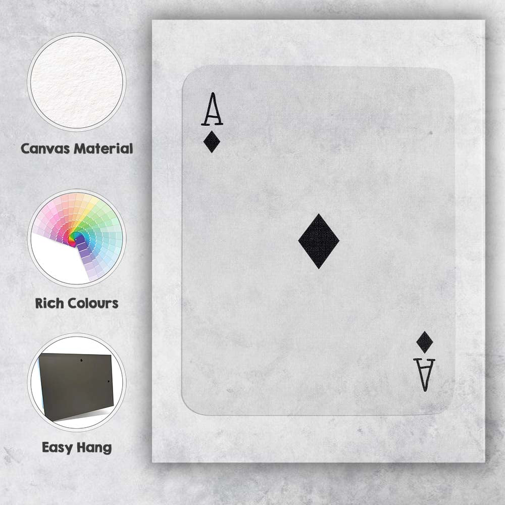 Minimalist Black Ace of Diamonds Playing Card Canvas Wall Art Print Decor Picture Ready to Hang