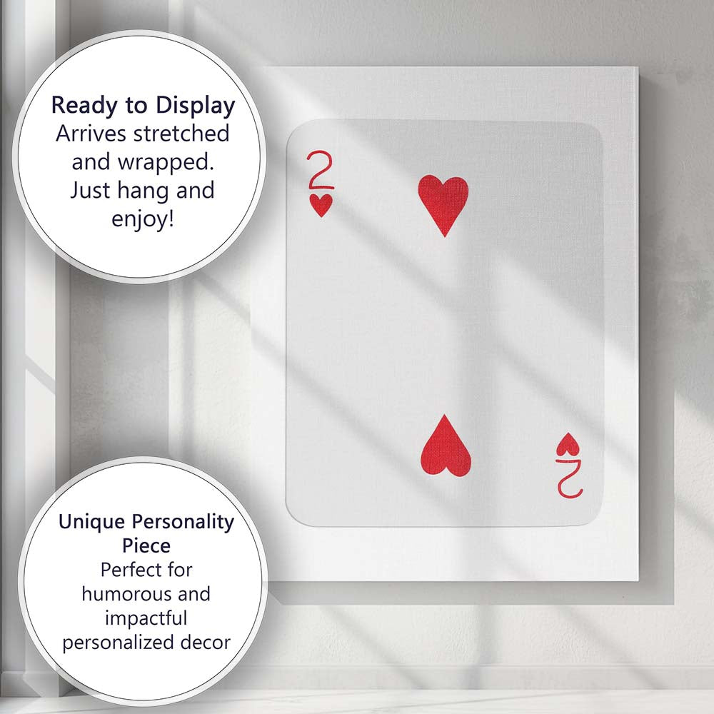 Minimalist Red Two of Hearts Playing Card Canvas Wall Art Print Decor Picture Ready to Hang