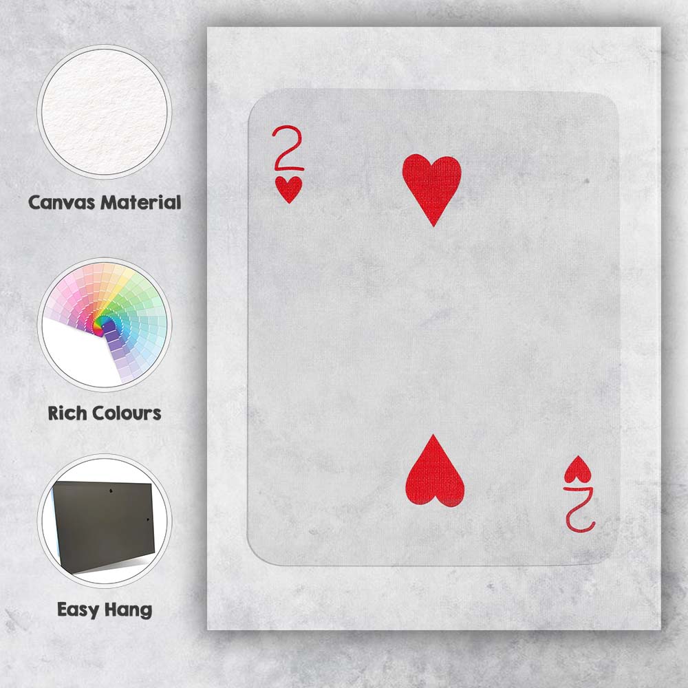 Minimalist Red Two of Hearts Playing Card Canvas Wall Art Print Decor Picture Ready to Hang