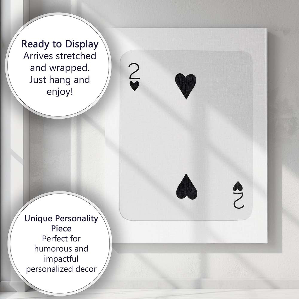 Minimalist Black Two of Hearts Playing Card Canvas Wall Art Print Decor Picture Ready to Hang