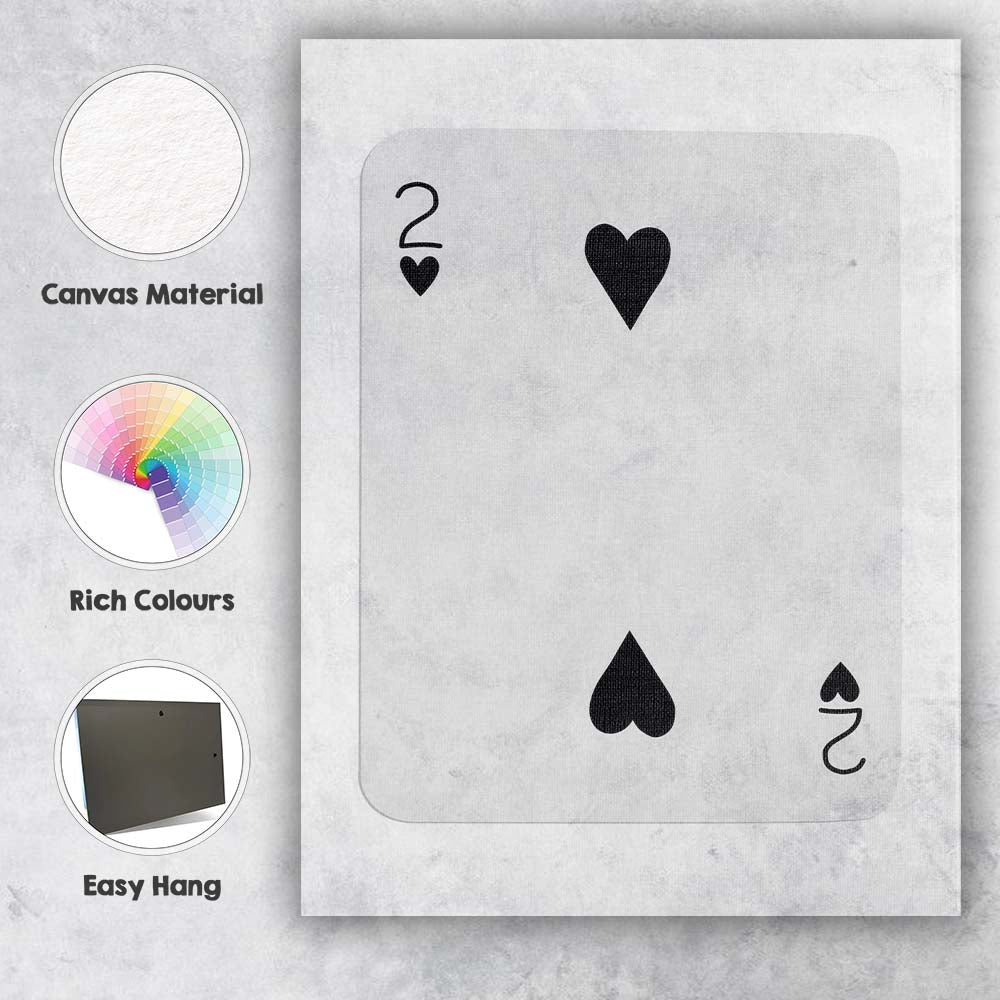 Minimalist Black Two of Hearts Playing Card Canvas Wall Art Print Decor Picture Ready to Hang
