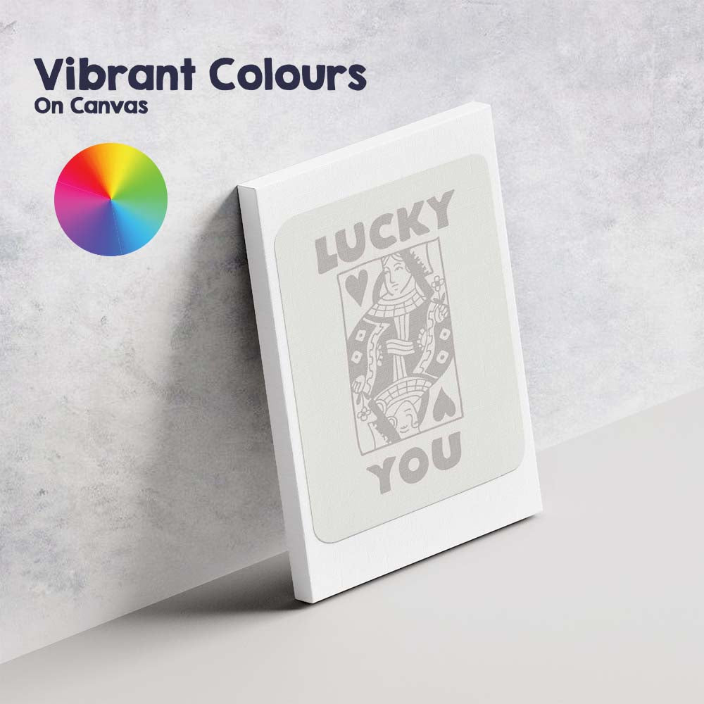 Minimalist Neutral Lucky You Queen of Hearts Playing Card Typography Canvas Wall Art Print Decor Picture Ready to Hang