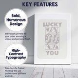 Minimalist Neutral Lucky You Queen of Hearts Playing Card Typography Canvas Wall Art Print Decor Picture Ready to Hang