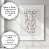 Minimalist Neutral Lucky You Queen of Hearts Playing Card Typography Canvas Wall Art Print Decor Picture Ready to Hang