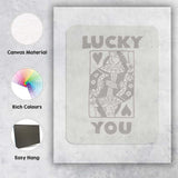 Minimalist Neutral Lucky You Queen of Hearts Playing Card Typography Canvas Wall Art Print Decor Picture Ready to Hang