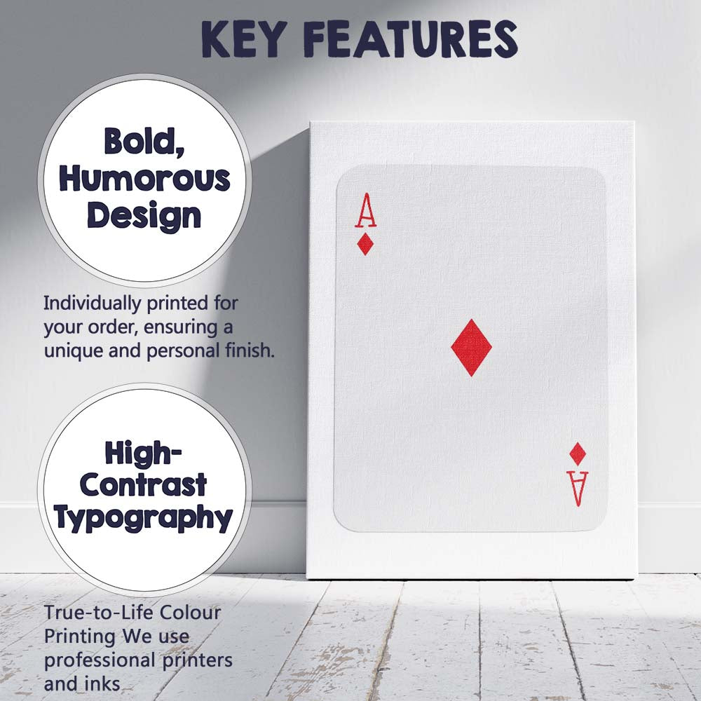 Minimalist Red Ace of Diamonds Playing Card Canvas Wall Art Print Decor Picture Ready to Hang
