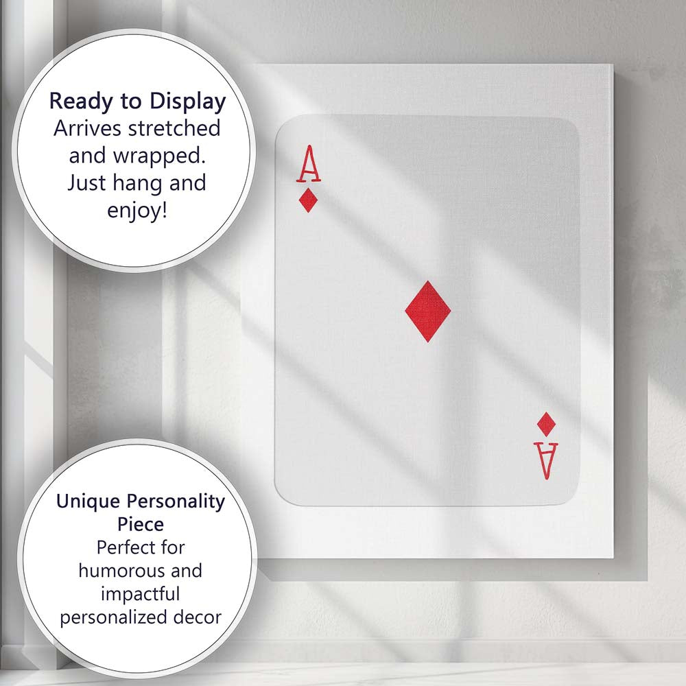 Minimalist Red Ace of Diamonds Playing Card Canvas Wall Art Print Decor Picture Ready to Hang