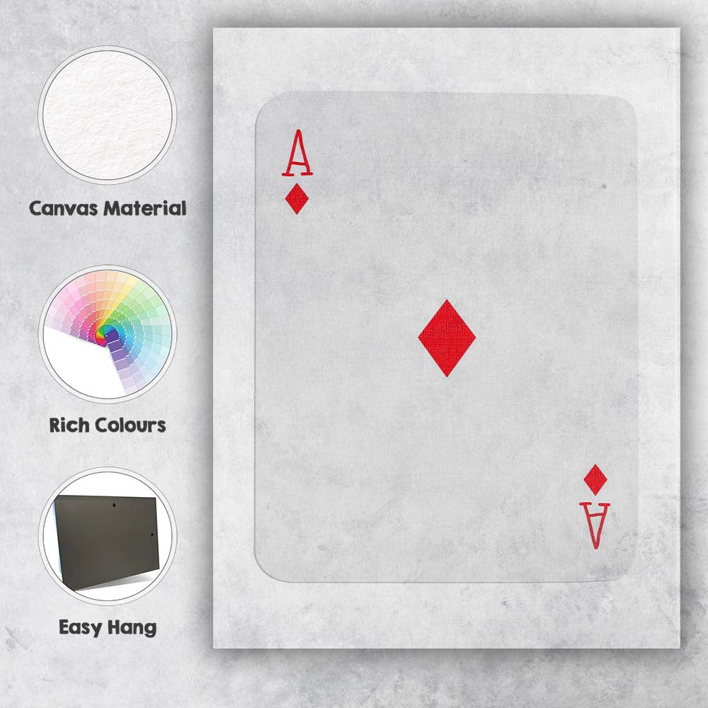 Minimalist Red Ace of Diamonds Playing Card Canvas Wall Art Print Decor Picture Ready to Hang