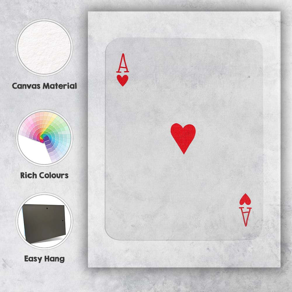 Minimalist Red Ace of Hearts Playing Card Canvas Wall Art Print Decor Picture Ready to Hang
