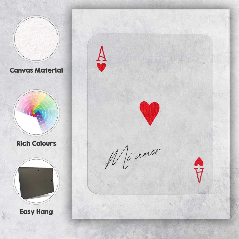Minimalist Red Mi Amor Ace of Hearts Playing Card Canvas Wall Art Print Decor Picture Ready to Hang