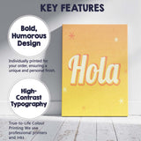 Bold Retro Hola Typography Warm Yellow Gradient Canvas Wall Art Print Decor Picture Ready to Hang