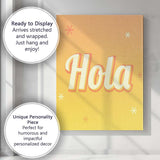 Bold Retro Hola Typography Warm Yellow Gradient Canvas Wall Art Print Decor Picture Ready to Hang