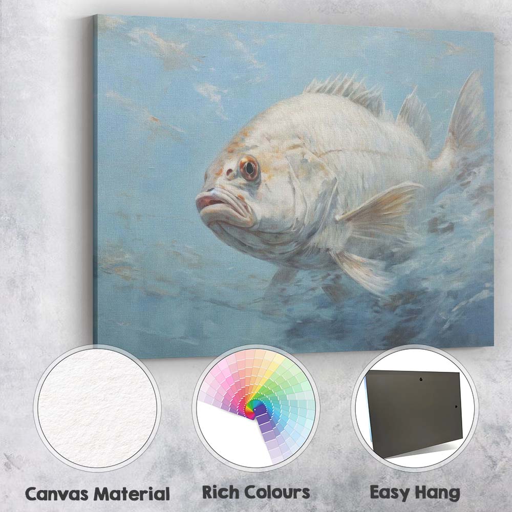 Realistic White Sea Fish Underwater Coastal Oil Painting Canvas Wall Art Print Decor Picture Ready to Hang