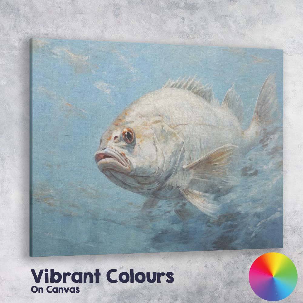 Realistic White Sea Fish Underwater Coastal Oil Painting Canvas Wall Art Print Decor Picture Ready to Hang