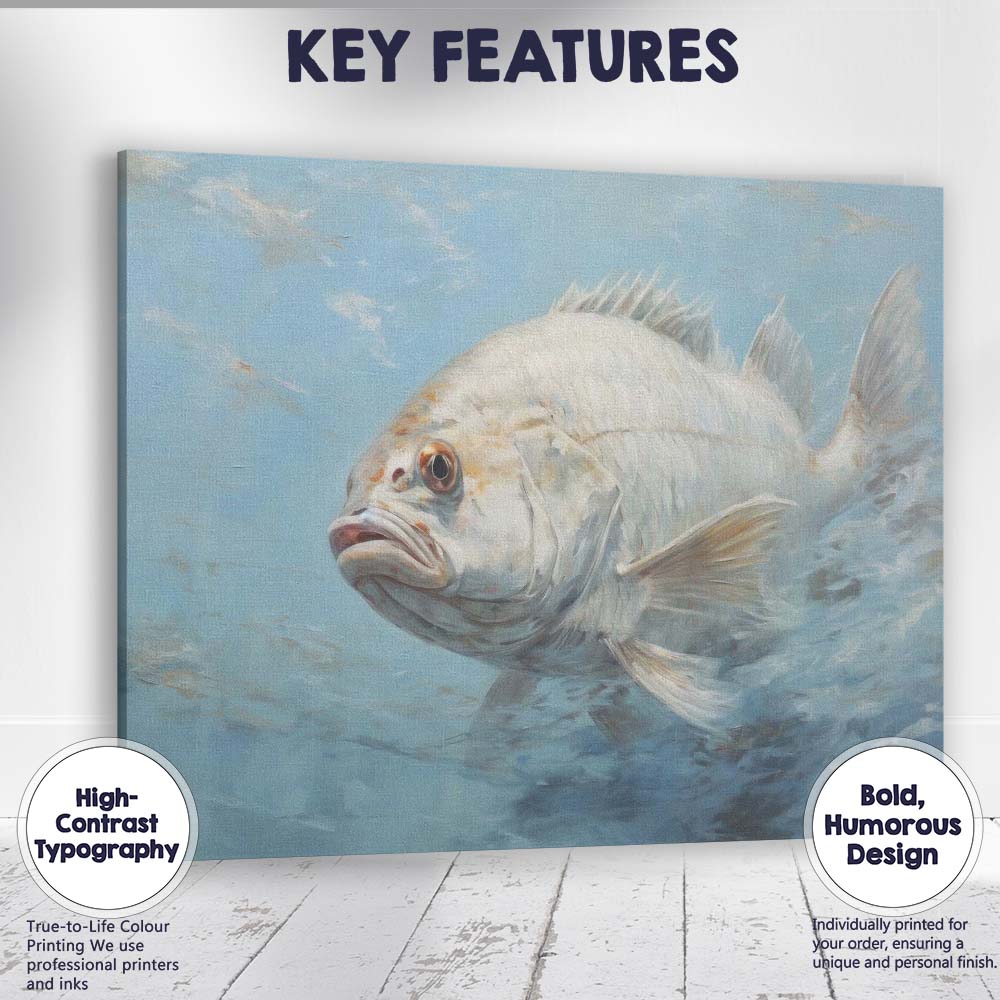 Realistic White Sea Fish Underwater Coastal Oil Painting Canvas Wall Art Print Decor Picture Ready to Hang