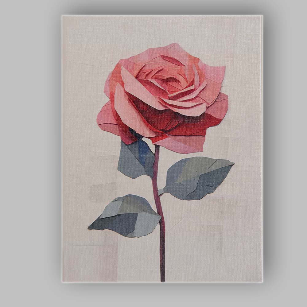 Minimalist Pink Rose Paper Cut Floral Contemporary Canvas Wall Art Print Decor Picture Ready to Hang